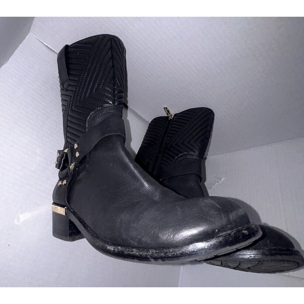 Moto Boots Women's Size 8.5 Black Quilted Leather Side Zip Vince Camuto - Picture 11 of 15